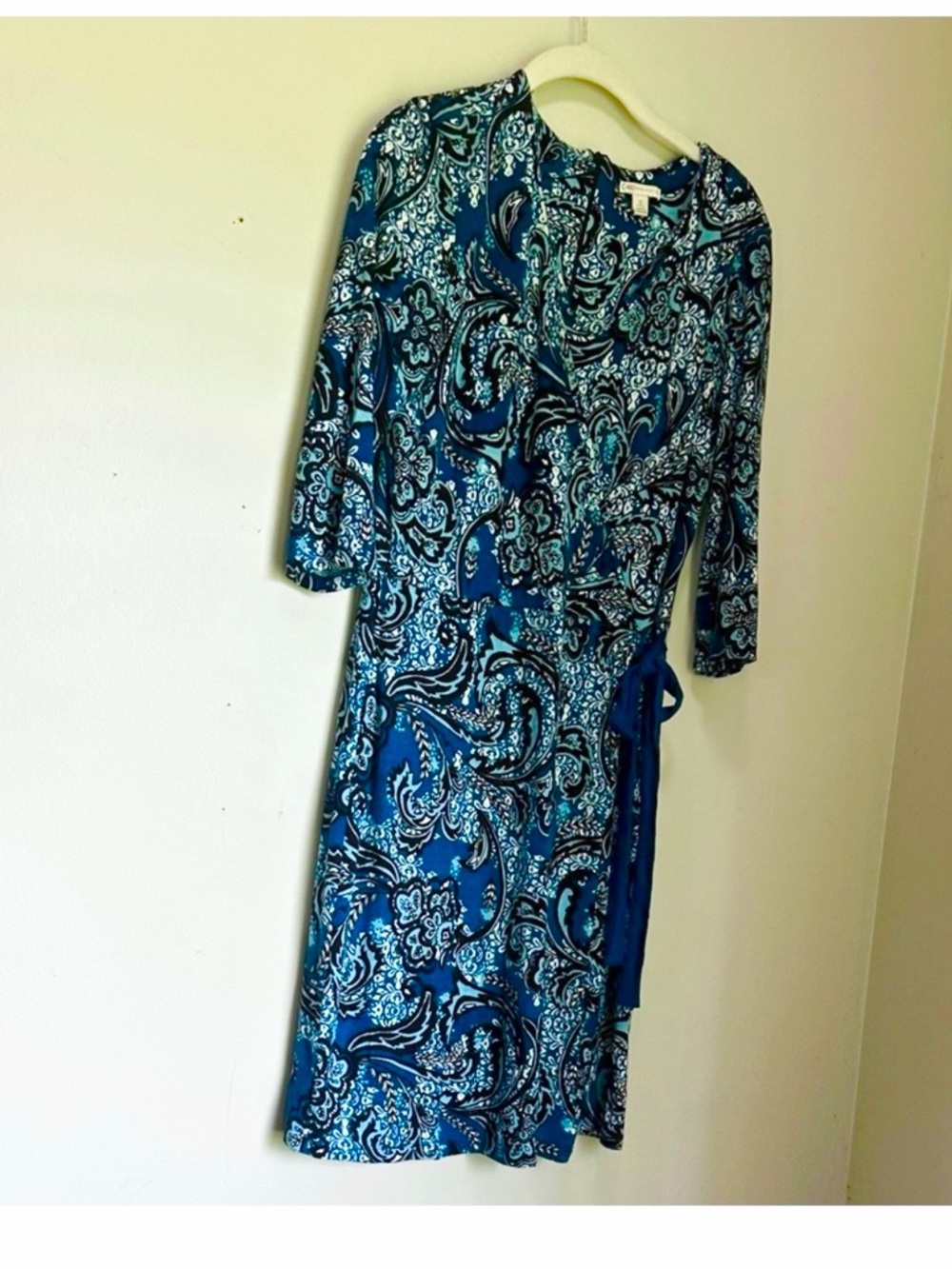 Elegant Teal and Black Paisley Wrap Dress